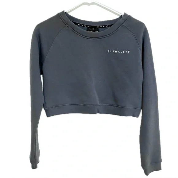 Alphalete Proud Never Satisfied Cropped Sweatshirt Gray XS Long Sleeve - Picture 2 of 7